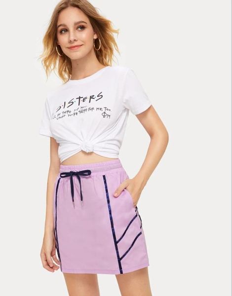 

ins новые летние женщины дамы эластичный пояс лоскутное белье юбка спорт женская спортивная одежда falda мини спорт a line карман, Black