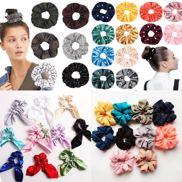 Anello elasticizzato per capelli multi colori Fasce elastiche per capelli Fiore di colore puro Flamingo plaid Intestino crasso Danza sportiva Scrunchie Fascia per capelli