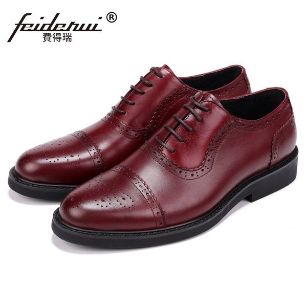 

new british style man semi brogue wedding shoes genuine leather carved oxfords round toe platform men's formal dress flats js112, Black