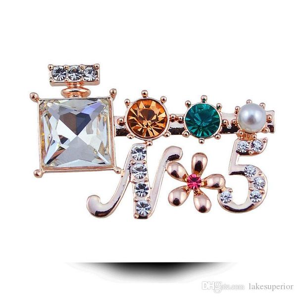 

women girls flower no5 luxury brooch rhinestone designer letters suit lapel pin fashion jewelry accessories gift, Gray