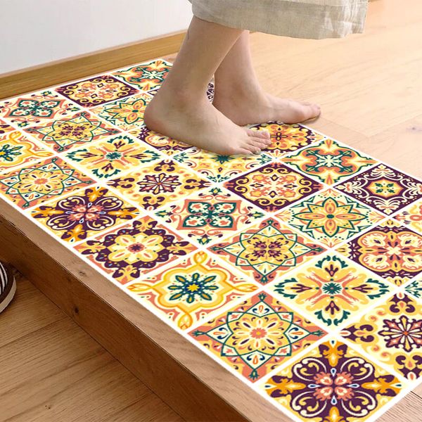 Ethnic Bohemian Morocco Skid Proof Waterproof Home Decor Floor Sticker Wall For Kitchen Bathroom Corridor Living Room Red Tile Transfers