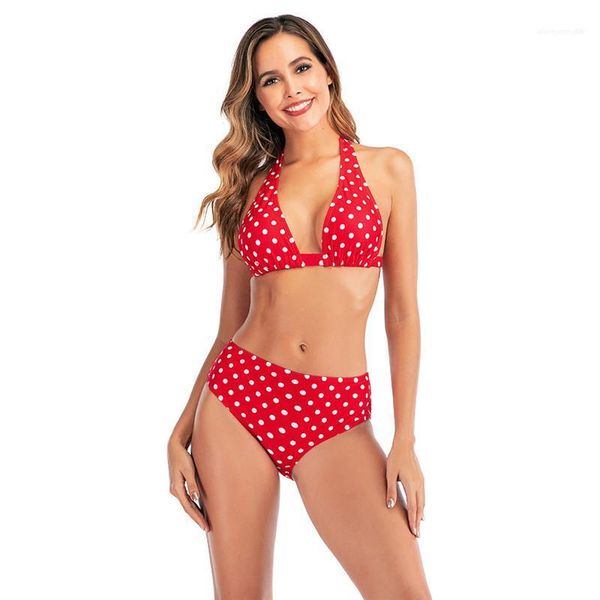 

clothing women polka print backless bikini summer 2pcs suit beach holiday swimwear female high waist, White;black