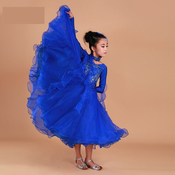 

luxury rhinestone girls embroidery pendulum standard ballroom dance dress children tango flamenco waltz dance competition dress, Black;red