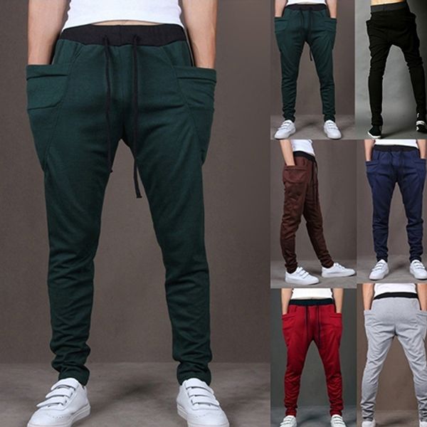 

cool men drawstring sweatpants long harem pants trouser, Black