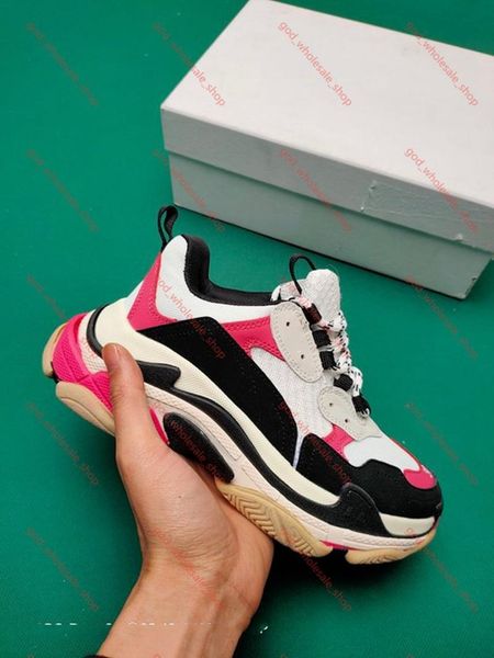 

xshfbcl mens and womens casual shoes triple s silver suede white yellow green brand designer trainers, Black;red