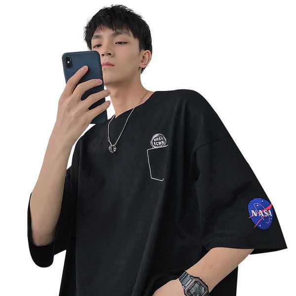 

boys short-sleeve compassionate port wind ins tide brand wild red tide hip-hop loose network of national tide t-shirt short sleeves, White;black