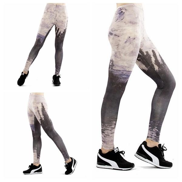 

women yoga trousers pants tights trousers female high waist dance active leggings printing ink printing skinny silm motion fitness, Black;white