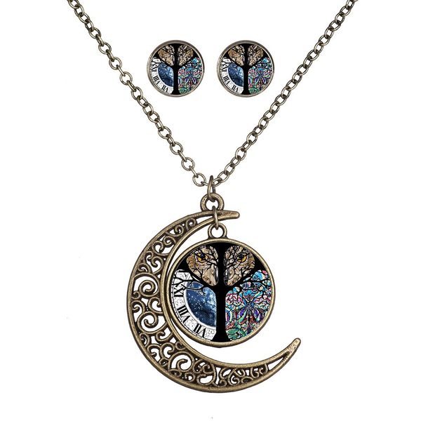 

fashion moon necklace earrings two piece set elegant wild women sweater chain necklace earrings set jewelry, Silver