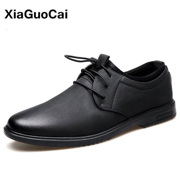 

men shoes spring autumn casual leather man oxfords elastic band luxury british mans footwear genuine leather soft flats black