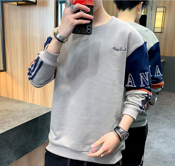 

men hoodie word letter embroidery printed a pattern design threaded cuff o neck pullover long sleeve men casual hoodie 9941, Black