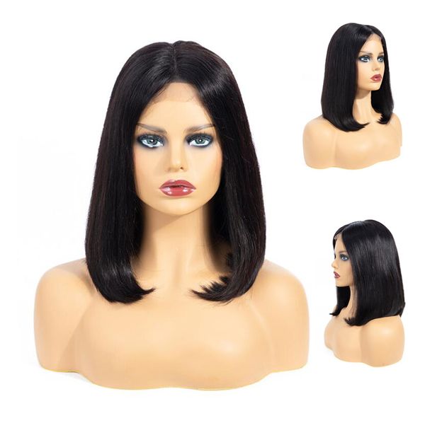 

100% human hair wigs straight 8"-16" women short bob lace front wigs 4*4 europe africa fashion hand weaving hair wigs, Black;brown