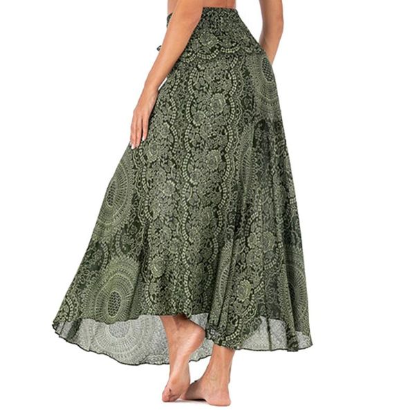 

vintage chic beach bohemian skirt hippie women floral peacock printed high elastic waist ladies midi a-line boho skirt, Black