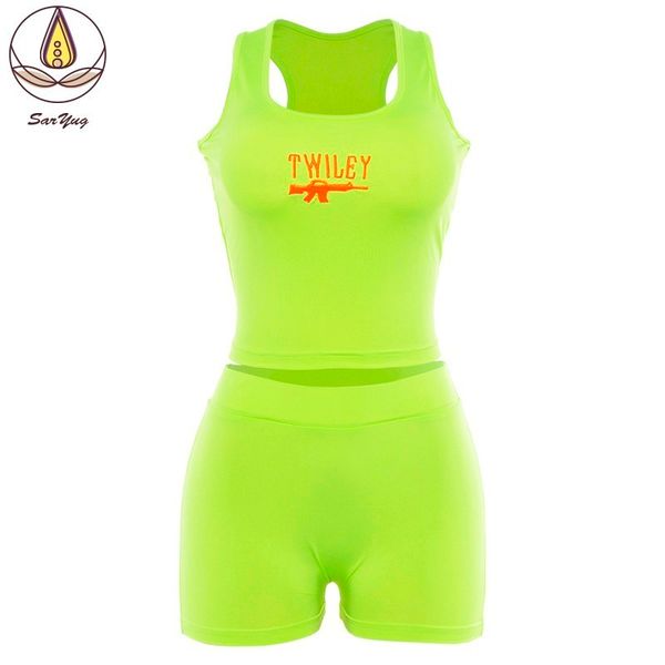 

women solid tank sport clothes 2 pcs yoga set workout leggings high waist shorts solid fluorescent clothings sport suit, White;red