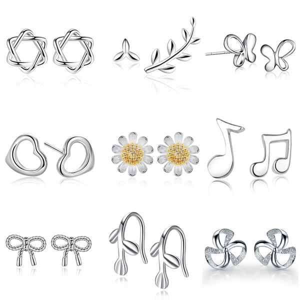 

925 sterling silver splicing cute animal stud earrings for women casual style girl earings personality sterling-silver-jewelry, Golden;silver