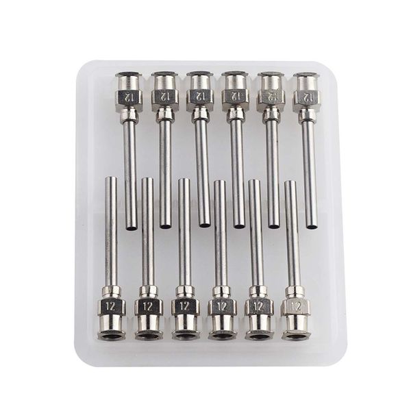 

12g dispensing needle 1" all metal, stainless steel blunt tip luer lock 12 pack