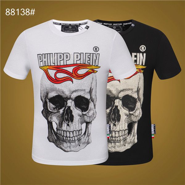 

pp mens t shirts new summer solid t-shirt men fashion embroidery skull male brand 100% cotton, White;black