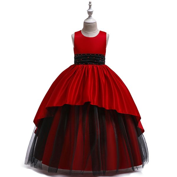 

4-14y toddler baby christmas vintage formal maxi dresses vestidos kids wedding princess tutu flower girl dress evening gown, Red;yellow