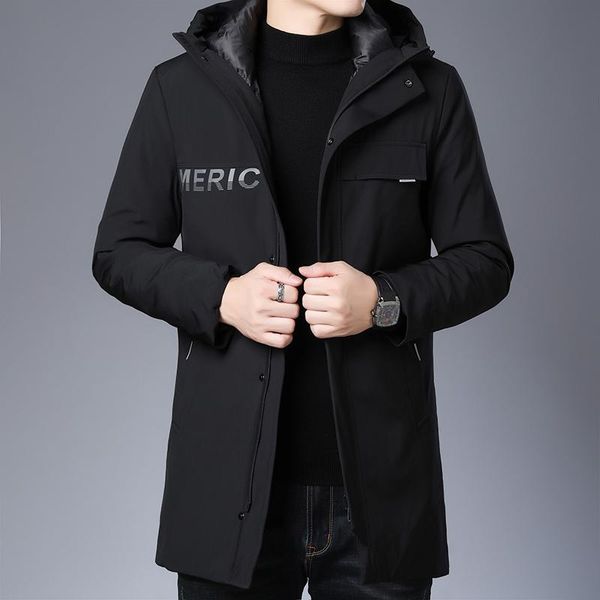 

hollirtiger long new men's clothing winter warm down jacket hooded thick slim duck down coat male gray black clothes 4xl