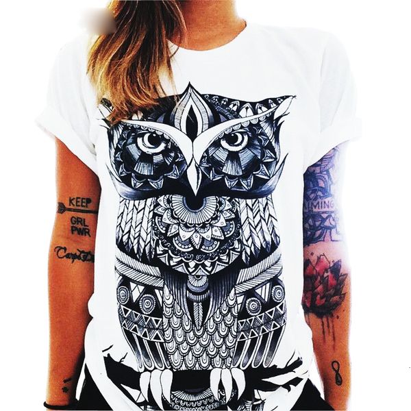 

женщины лучших женщин рубашка втулки крышка лето harajuku cotton t shirt owl печать o шеи с коротким рукавом футболка streetwear casual, White