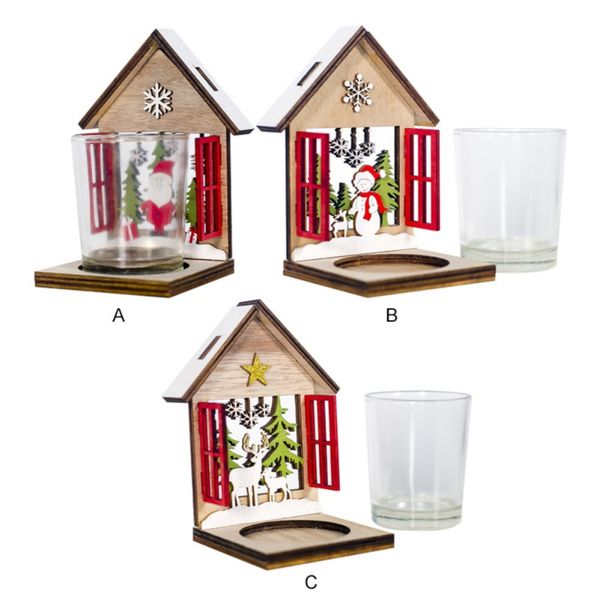 

christmas wooden santa claus elk cabin candlestick ornament candle home deskdecor