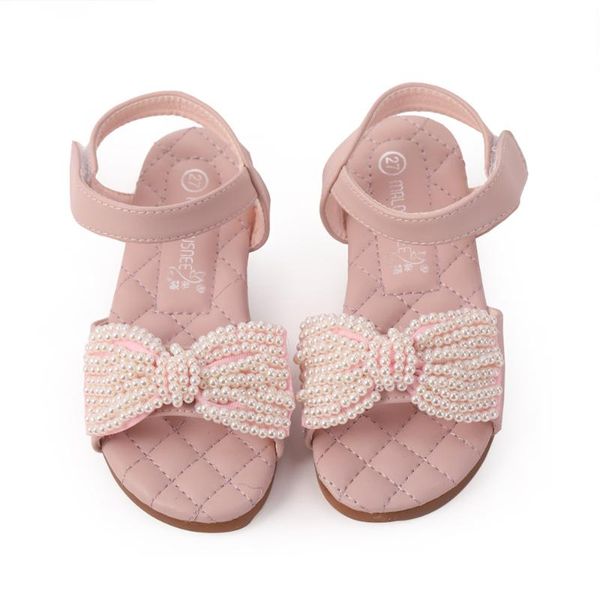 

pink bow pearl girls sandals summer open toe soft leather children beach shoes fashion kids girl flat sandal high quality, Black;red