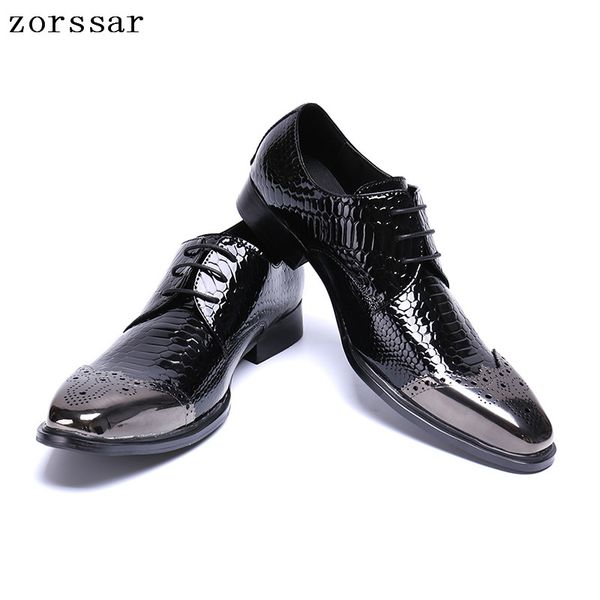 

zorssar} 2019 men formal shoes pointed toe business office shoes genuine leather oxford for men dress plus size 47, Black