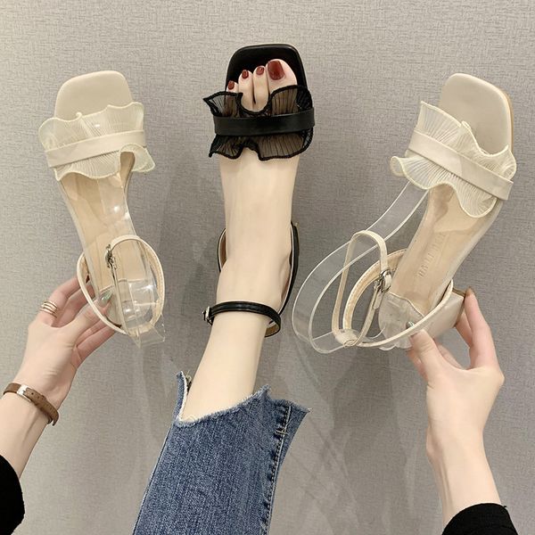 

shoes for girls slippers casual slipers women slides med square heel heeled mules lady 2020 block summer heels pu high, Black
