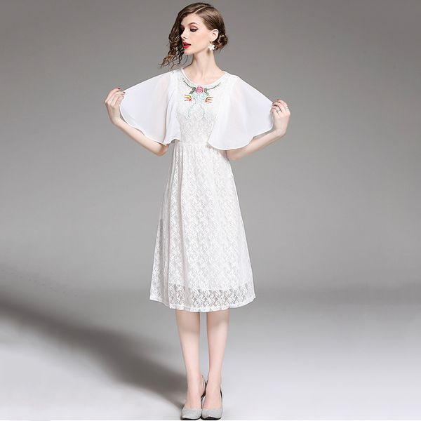 

лето кружева вышивка элегантный женский вечернее платье с рукавом бабочки шифон лоскутное винтажные повседневные платья, Black;gray