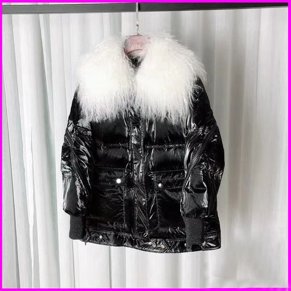 

white down jacket women 2019 winter warm long coat women real beach wool fur collar female puffer jacket outwear lj113, Black