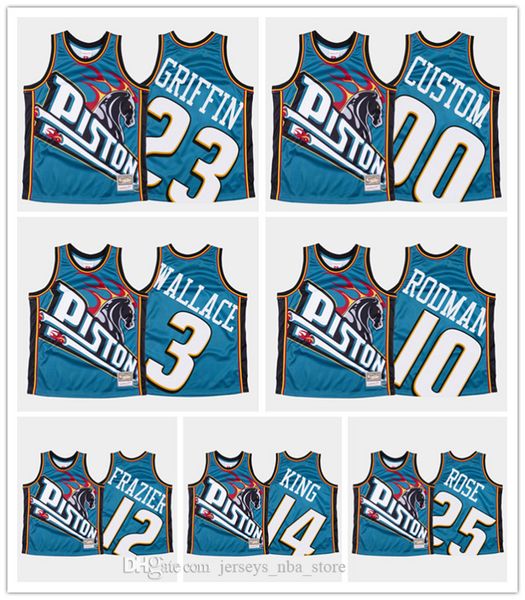

detroit pistons 3 ben wallace rose blake griffin 17 snell 12 tim frazier team big face covered funny nba jerseys, Black;red