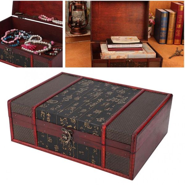 

vintage large size wooden book storage box jewelry certificate organizer storage case chinese style jewellery holder casket, Pink;blue
