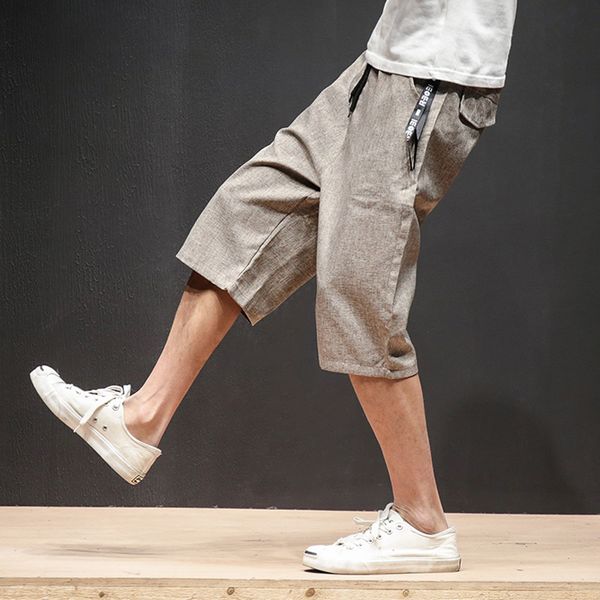 

2019 summer new arrival calf-length pants male harem pants fashion solid color straight cotton linen thin trousers, Black