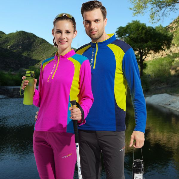 

outdoor men's quick-drying clothes sportswear t-shirt long-sleeved female mountaineering couple, Gray;blue