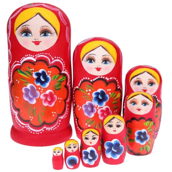 

8pcs/set wooden red girl matryoshka doll diy handmade hand painted russian nesting dolls for children kids girls gift