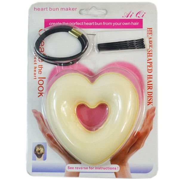 

3pcs/set headband rubber bands yfashion cute heart shape hair bands headwear women girls sponge head meatball hair bun, Brown