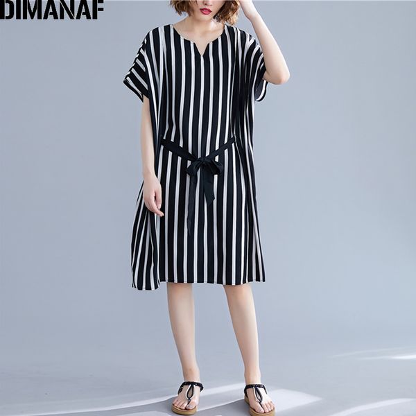 

casual dresses dimanaf oversize women dress summer sundress elegant office lady vestidos loose batwing sleeve plus size striped black, Black;gray