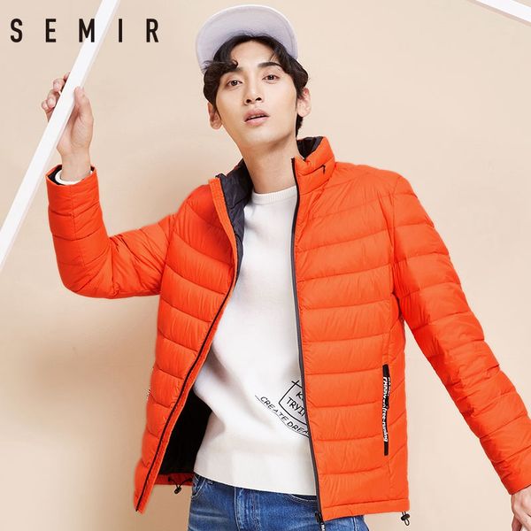 

semir men down jacket winter new light short coat 90 velvet warm casual fashion clothes for male winter thin men down jackets, Black