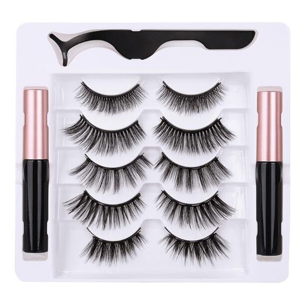 

5 pairs magnetic false eyelashes set thick natural long with magnet eyeliner + tweezer reusable handmade fake lashes dhl free