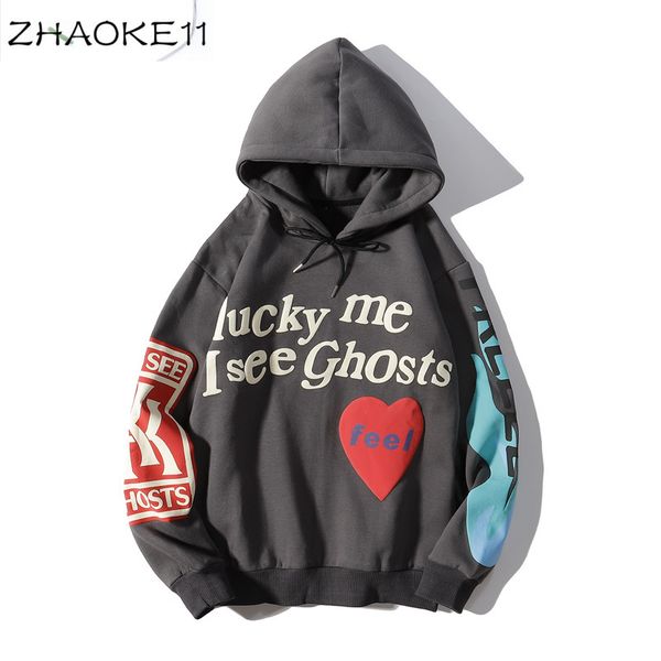 

kanye же пункт graffiti письмо печати plus velvet толстовка мужчины harajuku руно hoodie hip hop незнакомец вещи с капюшоном толстовки, Black