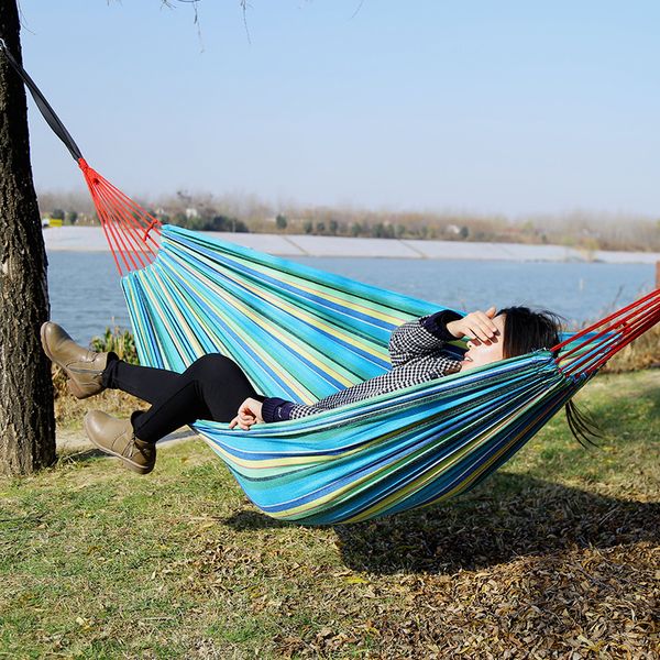 

280*150 double canvas hammock widened thickened outdoor camping special width of 1.5 meters indoor 2 rope 1 bag