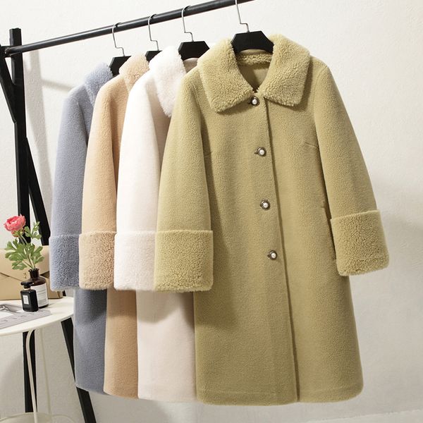 

hanzangl winter fur coat female lamb coat 2019 new korean version women mid-length loose grain sheep shearing fur coats jackets, Black