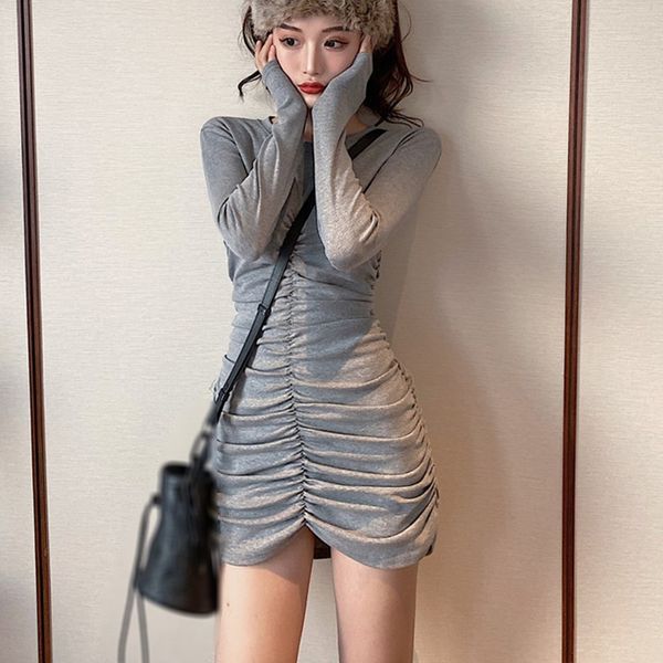 

dresses ins high waist long sleeve sheath bodycorn night club party summer korean style dress, Black;gray