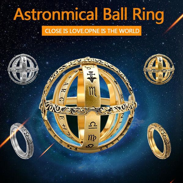 

astronomical sphere ball ring finger ring couple lover jewelry gifts rotating constellations finger vintage pendant