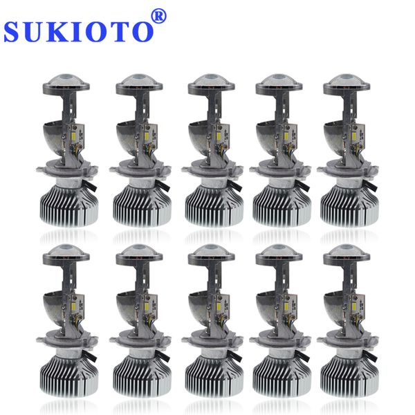 

sukioto 10pcs upgrade g9 hi/lo h4 led mini lens 45w 10000lm led headlight projector kit h4 5500k great high low beam light cut