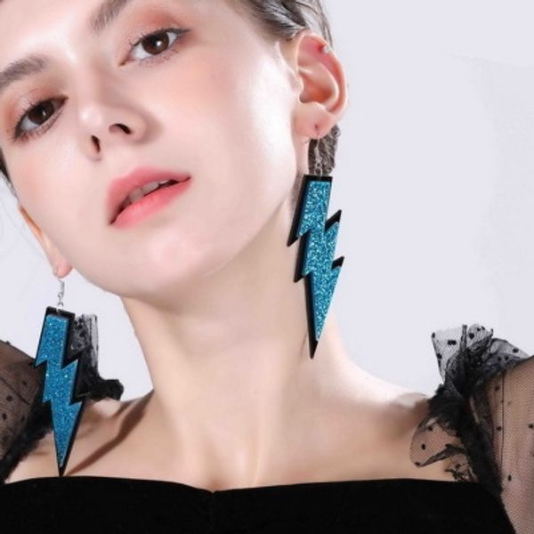 

exaggerated big shining glitter powder colorful lighting shape acrylic drop earrings cool punk geometric long tassel earrings, Silver