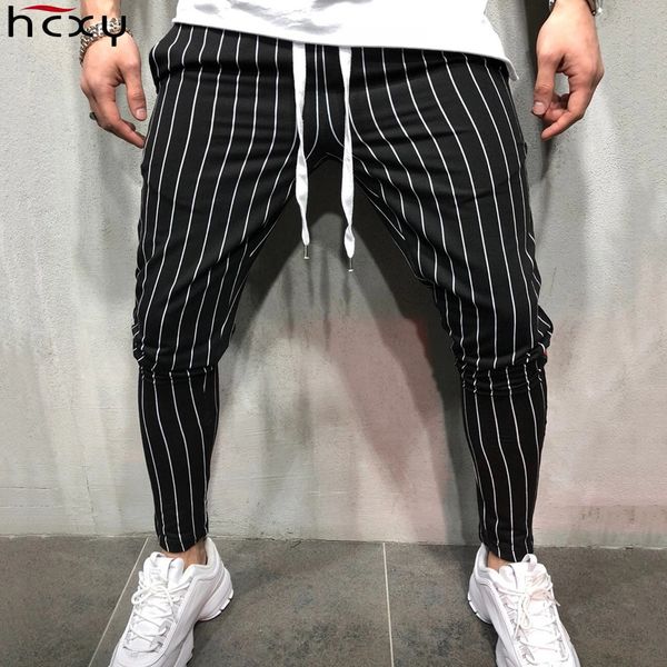 

hcxy 2019 autumn new arrival men's striped casual pants men trousers jogger pencil pants male slim fit stretch drawstring full, Black