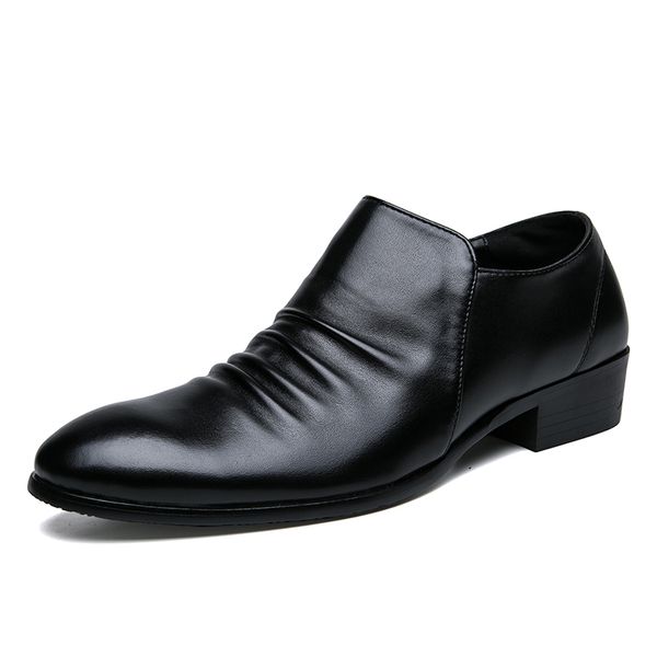 

plus size 38-47 business shoes men dress shoes fashion slip-on+zip soft oxfords formal leather shoes, Black