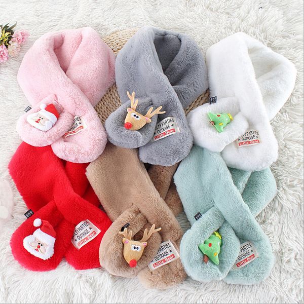 

hirigin winter newborn infant baby girls cartoon soft plush fur warm scarf christmas xmas santa claus deer warm scarfs, Blue;gray