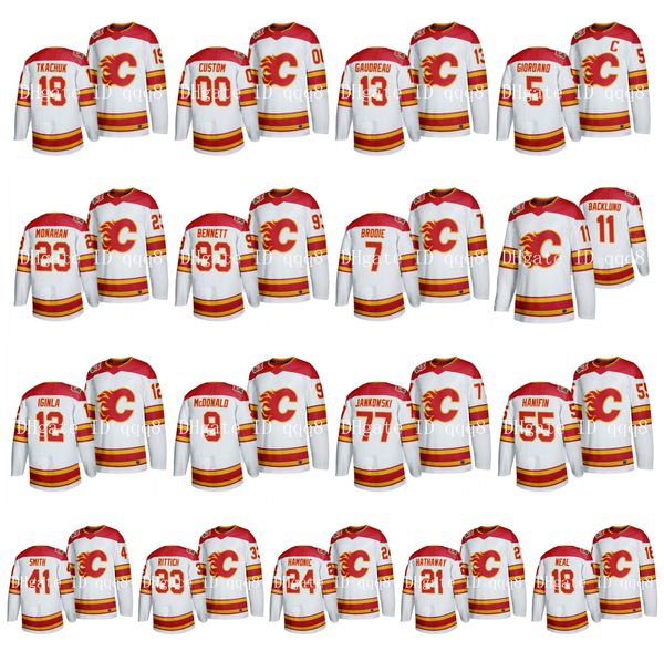 

2019 heritage classic calgary flames jersey 19 matthew tkachuk 23 ean monahan 5 mark giordano 13 johnny gaudreau 93 sam bennett hockey, Black;red