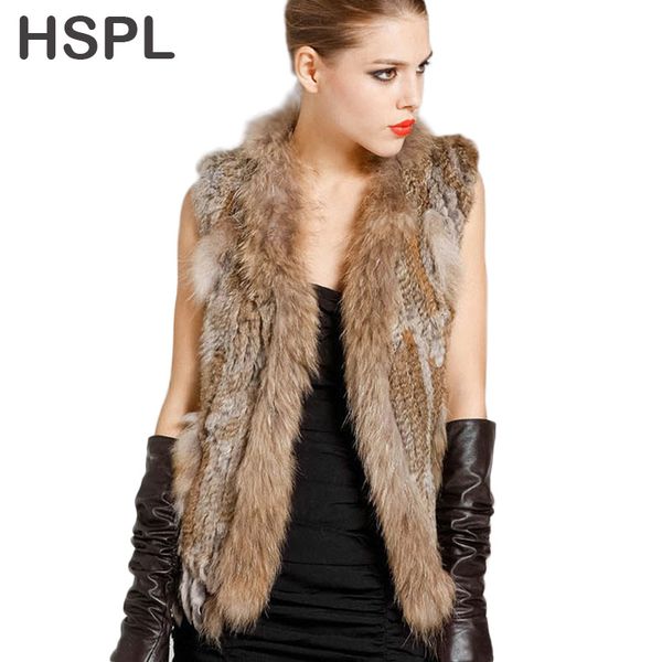 

hspl fur vest real rabbit women gilet with fur trimming tassels female waistcoat lady real fur gilet colete feminino de inverno y190926, Black;brown